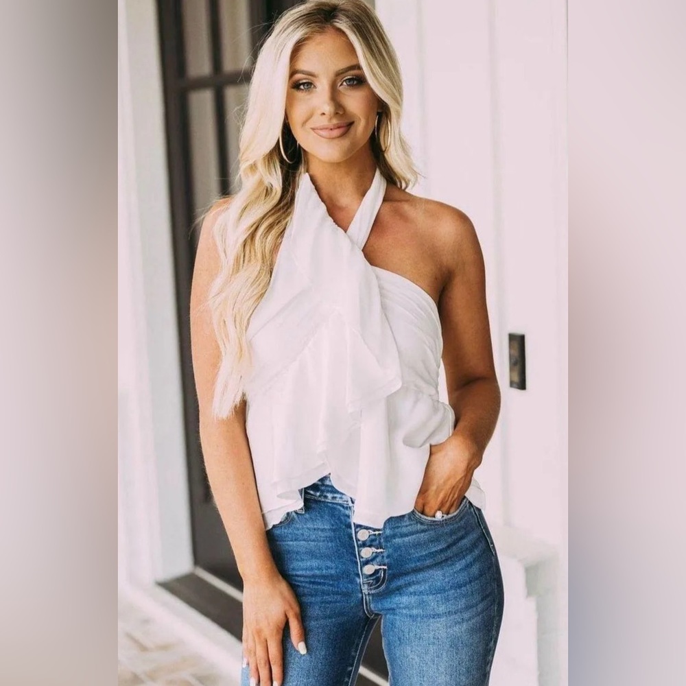 These Three Boutique White Ruffled Halter Top